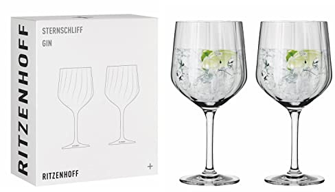 RITZENHOFF 3761001 Gin-Glas 700 ml - Serie Sternschliff Nr. 2, 2 Stück mit Relieflinie - Made in Germany | Artikelnr. 3761001, 1 gin glass 700 ml, Kristallglas, spülmaschinenfest