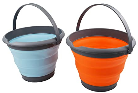 SAMMART Kunststoffeimer 8,5 l – Faltbarer runder Eimer – Tragbarer Wassereimer – Platzsparender Outdoor-Wassertopf Größe: 31 cm Durchmesser (Orange + Seeengel, 2)