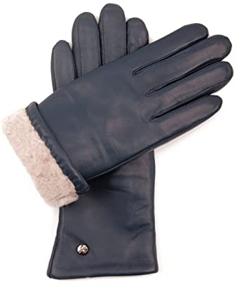 Hand Gewand by Weikert Touchscreen Lederhandschuhe Damen mit Lammfell gefüttert, Lammfellhandschuh Damen, wasserabweisend, klassisch, business, Mobiltelefon Handschuhe
