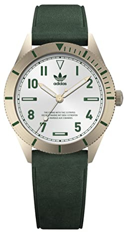 adidas Three ADSO 95 - Reloj de Pulsera para Mujer, Acero Inoxidable, 36 mm, Correa de Piel Verde, 5 Bar, Esfera Plateada, Color Verde