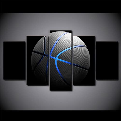Kunstdrucke Blauer grauer Basketball-Sport Poster Set Wohnzimmer Poster Wandkunst Bilder Für Wohnzimmer Wohnkultur 5 Teile (Rahmenlos) 100x55cm