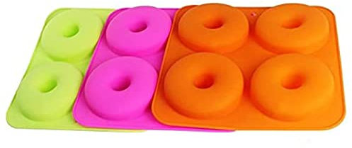 AGGERT Silicone Baking Tray 4 Holes Cake Mold 3D Silicone Doughnut Molds Non Stick Bagel Pan Pastry Chocolate Muffins Maker 3Pcs