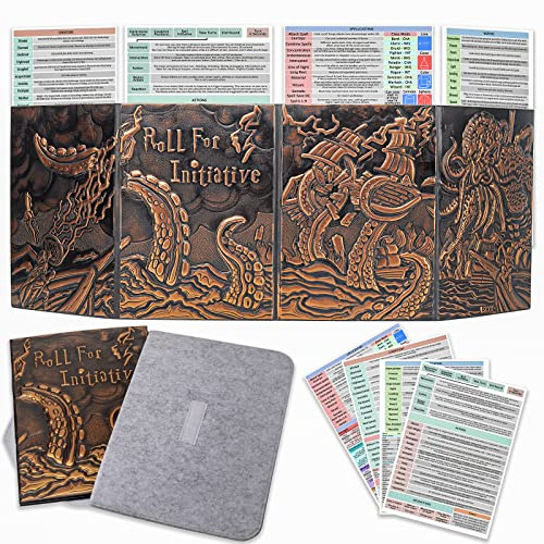 CZYY DND Dungeon Master Screen Vier-Panel mit Taschen, Kunstleder 3D geprägt mit Cthulhu - Inklusive DM-Bildschirmeinlagen und Aufbewahrungskoffer