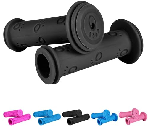 URAQT Fahrradgriffe Kinder,22 mm Lenkergriffe Fahrrad Kinder mit Höchster Sicherheit Prallschutz Kinderfahrradgriffe Gummi Grips für Roller Dreirad Kinder Laufrad Kinderfahrrad Pfoten - Schwarz