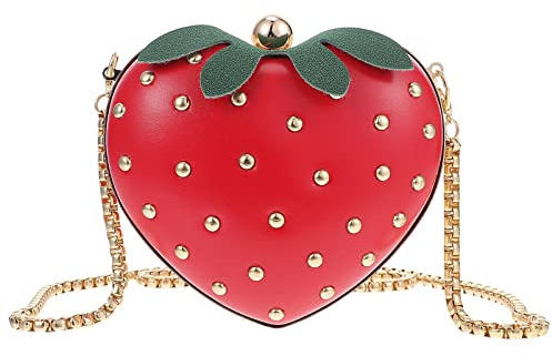 VALICLUD Erdbeer-Handtasche Für Mädchen Fruchtförmige Geldbörse Mit Kette Süße Umhängetasche Als Accessoire Für Alltag Einkaufen Verabredungen Partys Und Reisen