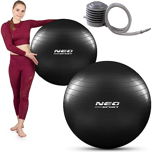 Neo-Sport Neosport Ergonomischer Gymnastikball - Rutschfester Übungsball - Anti-Burst-System, Fitnessball - für Rehabilitationsübungen, für Schwangere Frauen, als Stuhlersatz - 75 cm - Schwarz