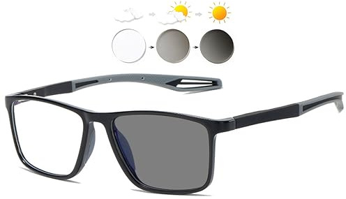 KOOSUFA Selbsttönende Lesebrille Blaulichtfilter Photochrome Herren Damen | Federscharnier, Leicht TR90 Rahmen, UV-Schutz, Sonnenlesebrille, Rechteckiger, Lesehilfe 0.0 1.0 1.5 2.0 2.5 3.0 3.5 4.0