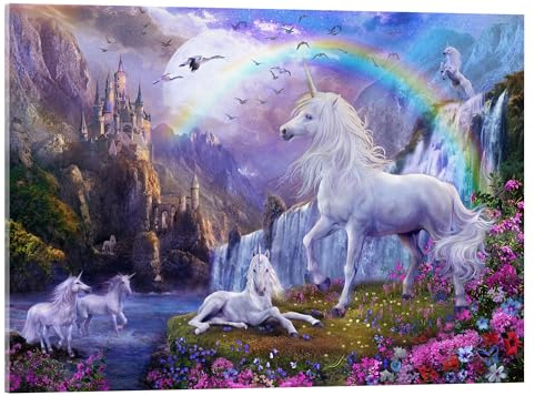 Posterlounge Krasny - Schloss der Einhörner Acrylglasbild 80 x 60 cm | Jan Patrik Mythologie Märchen Fantasie Geschenk magisch mystisch Zauber Traumlandschaft Regenbogen