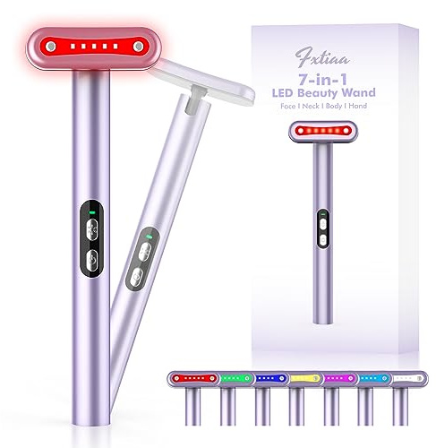 Light-Therapy-Wand, Red Light Therapy for Face and Neck Facial Wand 7 in 1 Led Beauty Wand Red & Blue Rejuvenation Face & Eye Massager Skincare Tool