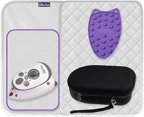 The Quilted Bear Mini Iron, Rest & Ironing Mat - Lightweight Mini Steam Iron with Hard Shell Travel Case & Heat Resistant Silicone Rest & Travel Ironing Mat (Black/Purple)