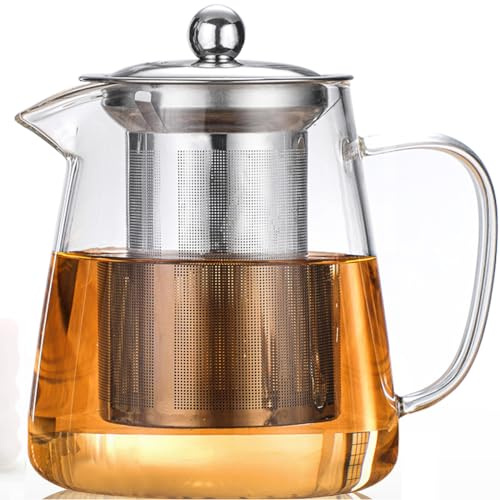 BOWD Teekanne aus Glas (950ml 32oz) herausnehmbar mit hitzebeständigem Edelstahl-Teesieb, für Tee, Kaffee, Wasser, Karaffe, kann in der Mikrowelle verwendet werden, Borosilikat-Klar-Teekessel
