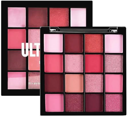 16 Farbe Lidschatten Palette - Schimmernde Lidschattenpalette Matte und glitzernde Lidschatten Paletten - Wasserdicht, Hochpigmentiert Rosa Rot Augen Make-Up (Rosa Rot)