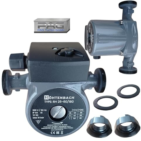 PAG Turbo GmbH® - Heizungspumpe mit 3-Stufen Drehzahlschaltung 25-40/180, 25-60/180 mit Verschraubungen (RH 25-60/180)