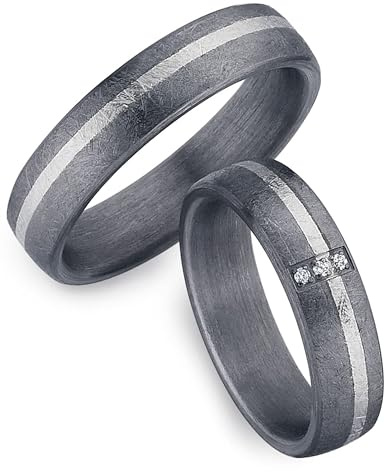 123traumringe Eheringe in Tantal & Silber I Partnerringe mit 3 Brillianten & Etui I Gravierbare Eheringe mit Ringgröße 50-70 mm I Edle Verlobungsringe in 5 mm Breite & 1,9 mm Stärke I P24A