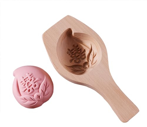 Soulnioi Butter Molds Moon Cake Mould Wooden Chinese Traditional Pastry 3D Press Peach Shaped with Happy for Pressing Buns, Traditional Chinese Pastry, Dessert Molds 3.5CM
