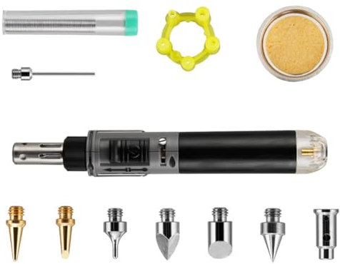 Lckiioy Kabelloser Gas-Lötkolben, Heißluftpistole, Gebläse, Taschenlampe, Selbstzündend, Sofortiger Start, Einstellbares Flammenkontroll-Schweißgerät, D