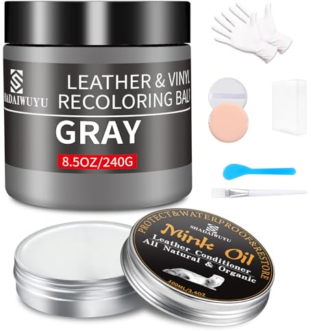 240g Riparazione Pelle con Balsamo,Grigio Kit Riparazione Pelle per la Riparazione della Pelle,Ricolorante Pelle,Riparazione Sedili Auto,Ripara Pelle Divano,Rinnova Pelle Giacca,Scarpe,Sella