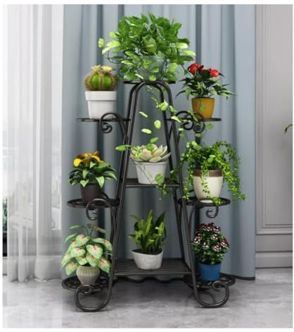 REEKOS Pflanzenregal Blumenständer Pflanzenständer Garten Blumenständer Indoor Outdoor Pflanzgefäß Balkon Bonsai Pflanzenständer Pflanzenhalter Wohnzimmer Blumenregal Blumentreppe(Black)