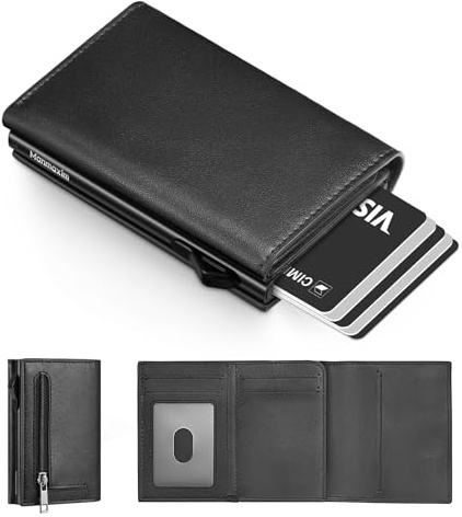 Manmaxim Slim Wallet mit Münzfach Geldbörse Herren mit RFID Schutz, Portmonee Herren Slim Smat Wallet, Pop-up Kartenetui Heren für 10 Karten, Karten Geldbeutel Heren Wallets for Men (Schwarz)