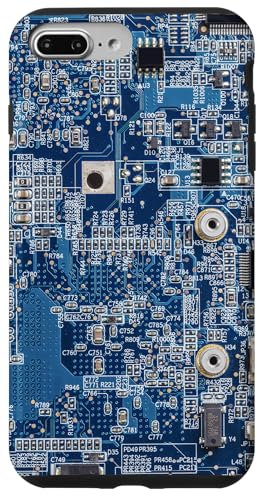 Coque pour iPhone 7 Plus/8 Plus Carte mère Microchip Circuit IT Fond d'ordinateur Bleu