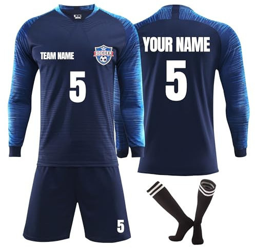 Faletony Personalisiertes Fussball Trikot Kinder Set und Erwachsene Set mit Name Nummer Team Logo Benutzerdefiniert Trikot Fußballtrikot Fusstball Shirt & Shorts Für Junge Herren