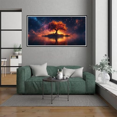 Baum Malen Nach Zahlen Erwachsene, malen nach zahlen kinder Sternenhimmel DIY Handgemalt Ölgemälde Kit für anfänger und Erwachsene Mit 3 Pinseln und acrylfarbe, Herbst deko Schlafzimmer, 100x300cm