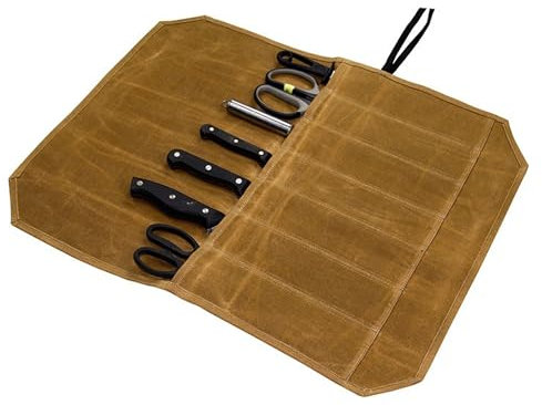 YqsIbth Knife Roll Bag, Waxed Canvas Knife Bag, 7 Slots Knife Cutlery Tool Roll Case Storage Bag Cutlery Tool Roll Chef Knife Bag Chefs Knife Roll Bag for Pro Chefs or Culinary Enthusiasts (Gray)