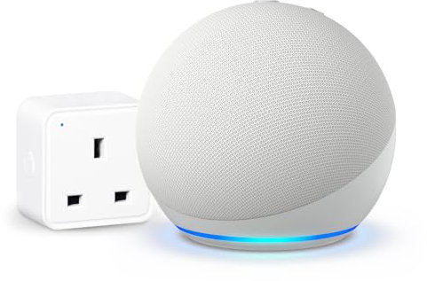 Echo Dot (5th generation) | Glacier White + WiZ Smart Plug, Works with Alexa - Smart Home Starter Kit, with Alexa+ Early Access