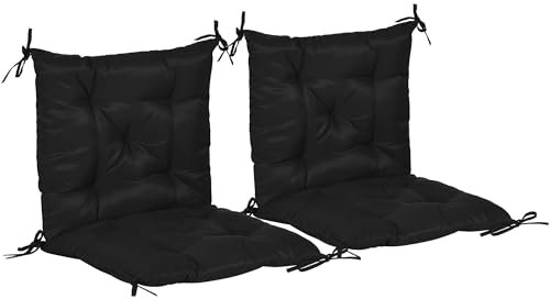 Outsunny Conjunto de 2 Cojines para Silla Cojines para Jardín Colchones de Banco con Respaldo 6 Cordones de Fijación 50x98x8 cm Negro