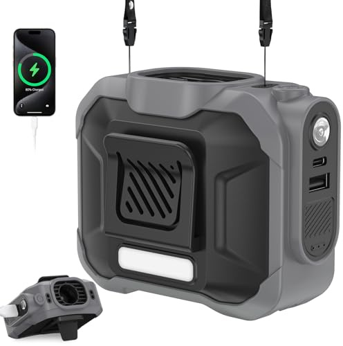 Rintea Gürtelventilator mit Akku 10000mAh – Leiser tragbarer Clip Ventilator mit USB-C, 5-in-1 Mini Lüfter für Outdoor, Arbeit, Camping, Baustelle, Wandern, Notfall (Grau)