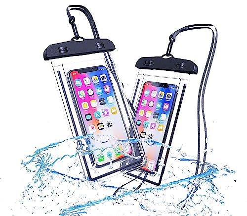 LIHAO Waterproof Phone Pouch 2 Pack IPX8 Underwater Mobile Phone Case Bag up to 7 IPX8 Waterproof Phone Lanyard Case Dry Bag for Swimming Water Game Black