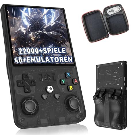 R36MAX Retro Video Spielkonsole 128G, Tragbare Handheld Emulator Konsole mit eingebauten 22000+ Retro Spiele 40+ Emulatoren, Open Source Linux System 4.0 Zoll IPS HD Bildschirm (Schwarz Transluzent)