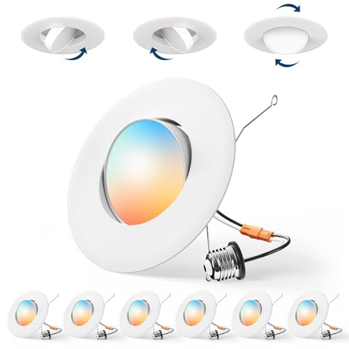 Amico 6 Pack 6 Inch Retrofit Eyeball Gimbal Can Lights, Adjustable Eyeball Directional 5CCT LED Recessed Lights, Dimmable, 2700K/3000K/3500K/4000K/5000K Selectable, 10W 950LM, ETL&FCC