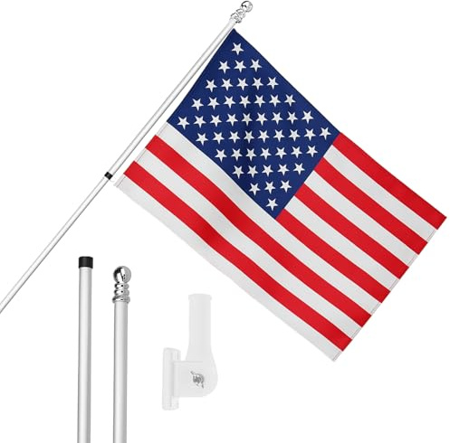 I LOVE FANCY DRESS Ensemble de drapeau, mât de drapeau et support mural – Drapeau des États-Unis de 1,5 x 0,9 m avec œillets, mât extensible et support – Décoration intérieure et extérieure