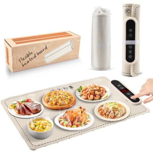 Chauffe-Plats Électrique Portable en Silicone, 60 x 37,8 cm, 6 Niveaux de Température, 24 Minuteries, Étanche, Pour Buffets et Repas de Famille