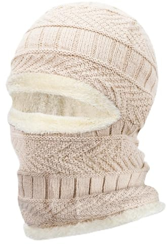 TAGVO Winter Warmer Sturmhaube mit Halswärmer Unisex, winddichter 2 in 1 Strickmützen Schal Set Thermo Wintermütze, Weiches Ski Gesichtsmaske für Damen Herren Outdoor-Sportarten