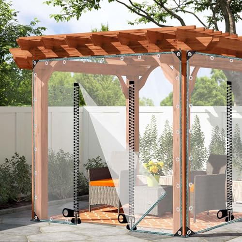 Waterproof Pvc Pergola Side Panels,Clear Heavy Duty Tarpaulin with Eyelets,Reinforced Transparent Vinyl Cover Tarp Sheeting with Zip,For Outdoor Patio,Garden Furniture