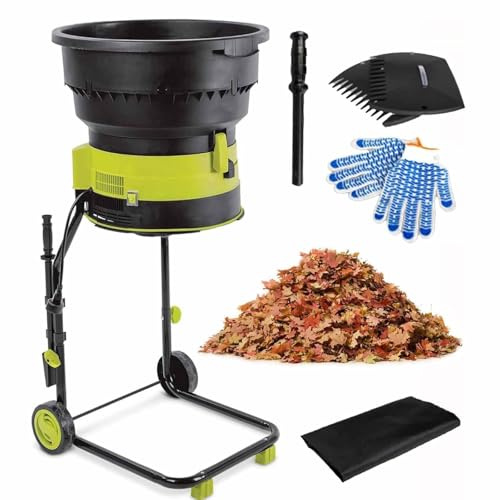 Trituratore elettrico per foglie da giardino, design senza lama con cavo, velocità 8000 giri/min, diametro dell'imbuto 54 cm, include ruote, rastrello per foglie, borsa per il compostaggio