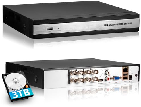 Grabadora de video digital DVR de 8 canales, DVR con cable para cámara de seguridad, grabadora de video digital híbrida 6 en 1 de 8 canales compatible con cámara AHD/TVI/CVI/CVBS/IP/XVI, disco duro de