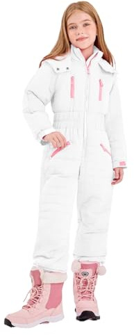Generico Tuta da Neve Bambina a Pezzo Unico con Cappuccio Combinazione da Sci Inverno Adolescenti Completi da Sci Bambini Giubbotto Impermeabile Giacca in Piumino Inverno per 5-16 Anni, 13 anni