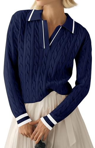 LACOZY Cable Knitted Pullover Casual Soft Blouse Jumper Long Sleeve Lapel Women's Sweaters Fall Winter V Neck Top