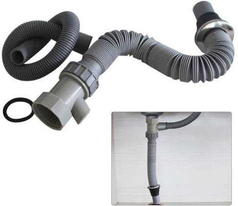 FUANA Tuyau d'évacuation d'évier pour cuisine avec trop-plein, 40 mm de diamètre, construction flexible en polypropylène, étanche et résistant aux odeurs, serrure de porte grise