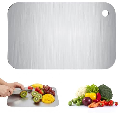Titanium Chopping Board, 25×15 cm, Small Chopping Boards with Non-Slip Base, Stainless Steel Chop Boards for Kitchen, Mini Chopping Board, Metal Chop Tool