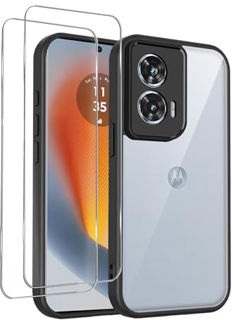 BORYA Transparente Funda para Motorola Moto G85 5G con 2 Piezas Cristal Templado Protector Pantalla, Ultradelgado Antigolpes Carcasa Escarchado Estuche Silicona Caso. Negro
