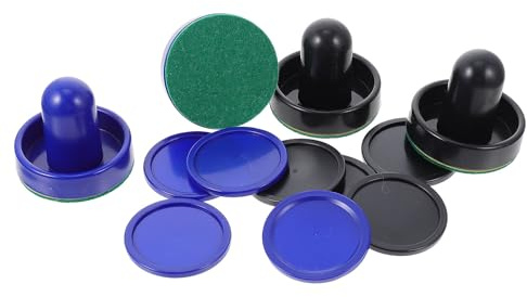Homoyoyo Palets de Hockey sur Air 51 Mm et Pousseurs 60 Mm en Plastique Noir et Bleu, Lot 2 Sets Raquettes et Accessoires pour Table Hockey, Pièces de Remplacement pour Salle de Loisirs