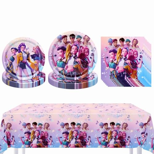 41Pcs K-P0p Geburtstag Party Set, Hun-trix Partygeschirr Deko | Demon Partyzubehörsets, Servietten, Teller, Tischdecke, Hunters Geburtstag Zubehör