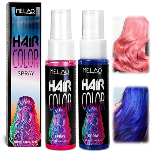 2×30ml Tinte temporal para el cabello spray,Spray de color cabello,Sprays de color temporal para hombres y mujeres,Transformación Fácil E Instantánea Del,teñir el pelo(Rosa + Azul)