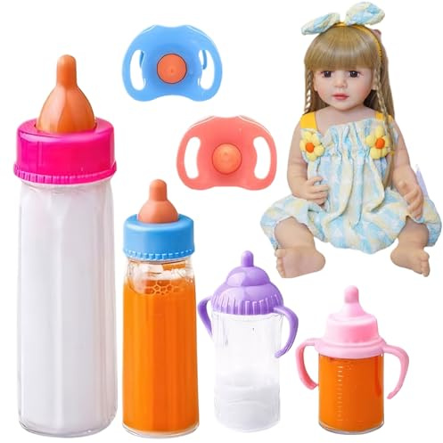 Juego de biberones para muñecas, lindos biberones de simulación con 2 chupetes de juguete, de leche que desaparecen, accesorios para muñecas para niños, Navidad, cumpleaños