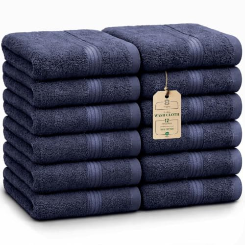 HomeBurg Luxe set med 12 tvättlappar – 100% bomull, mjuka och absorberande, lättskötta, premium för ansikte, 30×30 cm, Marinblå