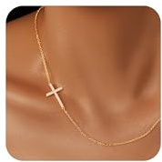 Korshalsband för kvinnor, 14K rullat guld, delikat sterling silverhalsband, litet hänge, Faith Simple Gold Smycken kvinnor och flickor, S